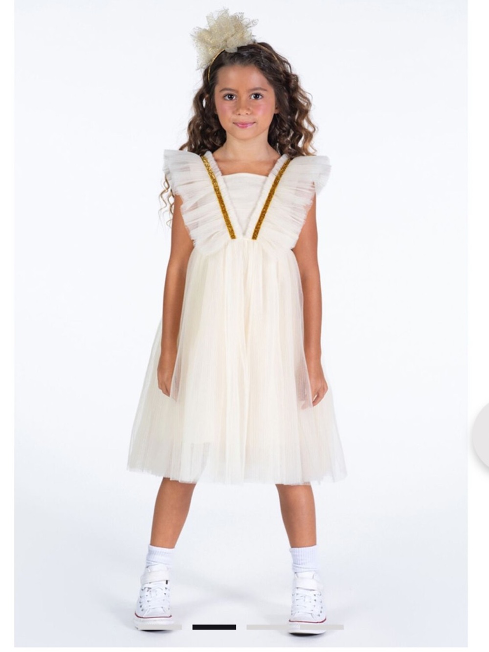 Rock Your Baby Cream Tulle Party Dress with Gold Trim